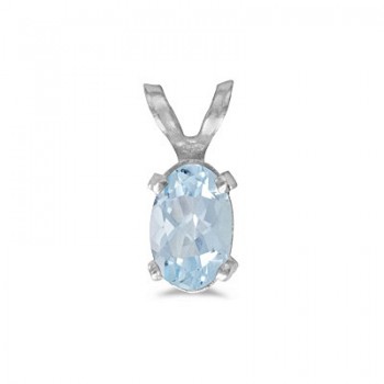 Oval Aquamarine Solitaire Pendant Necklace in 14K White Gold (0.40ct)