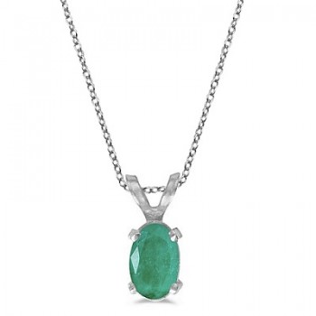 Oval Emerald Solitaire Pendant Necklace in 14K White Gold (0.45ct)