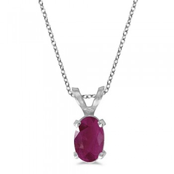 Oval Ruby Solitaire Pendant Necklace in 14K White Gold (0.60ct)