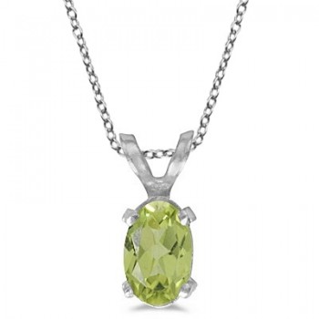 Oval Peridot Solitaire Pendant Necklace in 14K White Gold (0.55ct)