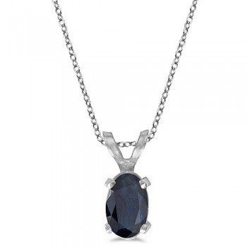 Oval Blue Sapphire Solitaire Pendant Necklace 14K White Gold (0.55ct)
