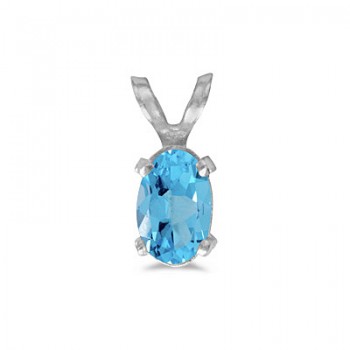 Oval Blue Topaz Solitaire Pendant Necklace 14K White Gold (0.57ct)