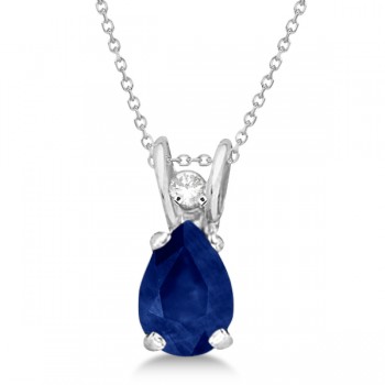 Pear Blue Sapphire and Diamond Pendant 14K White Gold (0.63ctw)