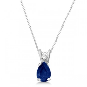 Pear Blue Sapphire and Diamond Pendant 14K White Gold (0.63ctw)