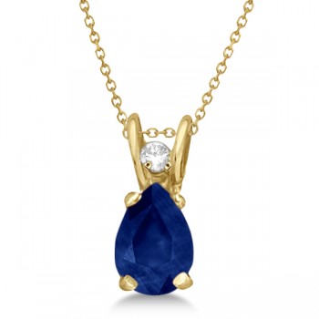 Pear Blue Sapphire and Diamond Pendant 14K Yellow Gold (0.63tcw)