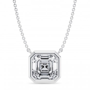 Asscher Lab Diamond Pendant Necklace 14K White Gold (3.50ct)