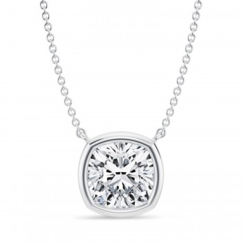 Cushion Lab Diamond Pendant Necklace 14K White Gold (3.50ct)
