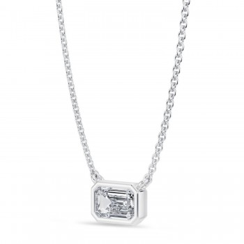 Emerald Lab Diamond Pendant Necklace 14K White Gold (0.50ct)