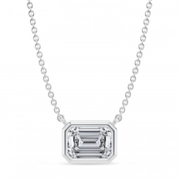 Emerald Lab Diamond Pendant Necklace 14K White Gold (1.50ct)