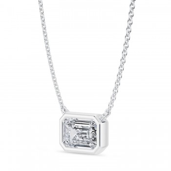 Emerald Lab Diamond Pendant Necklace 14K White Gold (1.50ct)