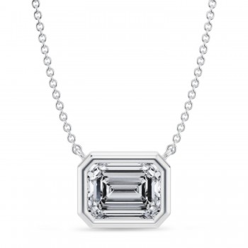Emerald Lab Diamond Pendant Necklace 14K White Gold (2.50ct)