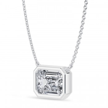 Emerald Lab Diamond Pendant Necklace 14K White Gold (2.50ct)