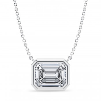 Emerald Lab Diamond Pendant Necklace 14K White Gold (3.50ct)
