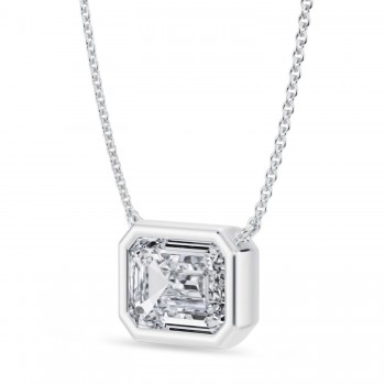 Emerald Lab Diamond Pendant Necklace 14K White Gold (3.50ct)
