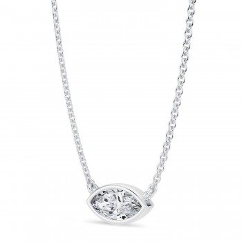 Marquise Lab Diamond Pendant Necklace 14K White Gold (0.50ct)