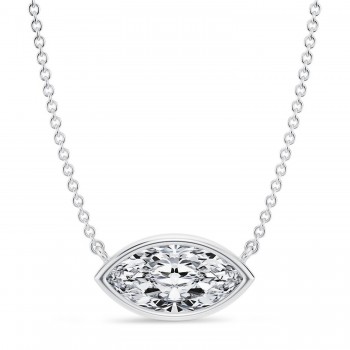 Marquise Lab Diamond Pendant Necklace 14K White Gold (1.50ct)