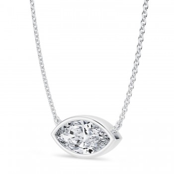 Marquise Lab Diamond Pendant Necklace 14K White Gold (1.50ct)