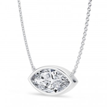 Marquise Lab Diamond Pendant Necklace 14K White Gold (2.50ct)