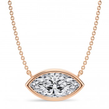 Marquise Lab Diamond Solitaire Pendant Necklace 14K Rose Gold (3.00ct)