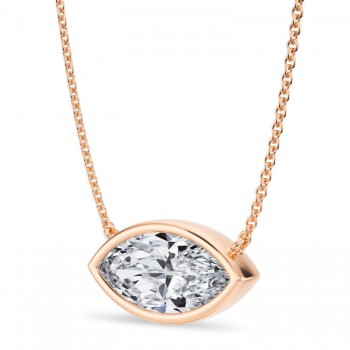 Marquise Lab Diamond Solitaire Pendant Necklace 14K Rose Gold (3.00ct)