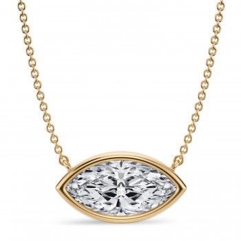 Marquise Lab Diamond Solitaire Pendant Necklace 14K Yellow Gold (3.00ct)