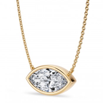 Marquise Lab Diamond Solitaire Pendant Necklace 14K Yellow Gold (3.00ct)