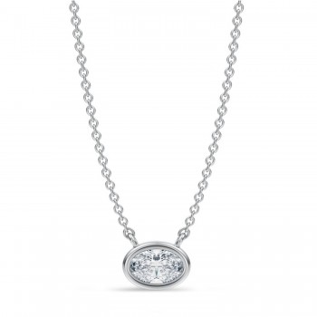 Oval Lab Diamond Pendant Necklace 14K White Gold (0.50ct)