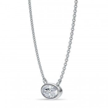 Oval Lab Diamond Pendant Necklace 14K White Gold (0.50ct)