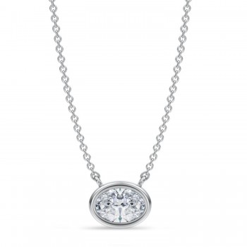 Oval Lab Diamond Pendant Necklace 14K White Gold (0.75ct)