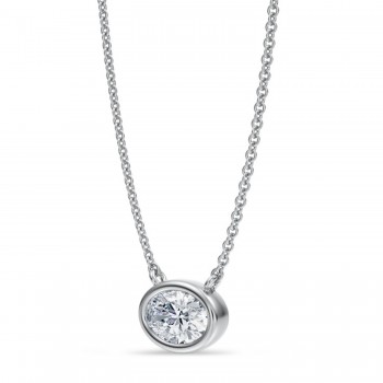 Oval Lab Diamond Pendant Necklace 14K White Gold (0.75ct)