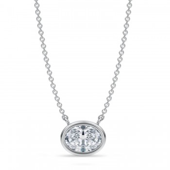 Oval Lab Diamond Pendant Necklace 14K White Gold (1.00ct)