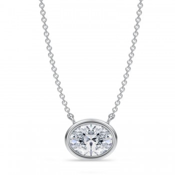 Oval Lab Diamond Pendant Necklace 14K White Gold (1.50ct)