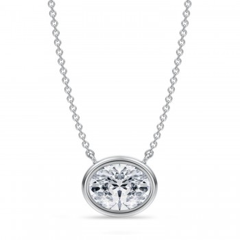 Oval Lab Diamond Pendant Necklace 14K White Gold (2.00ct)