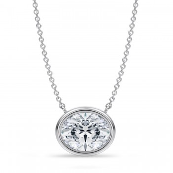 Oval Lab Diamond Pendant Necklace 14K White Gold (2.50ct)