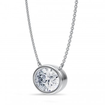 Oval Lab Diamond Pendant Necklace 14K White Gold (2.50ct)