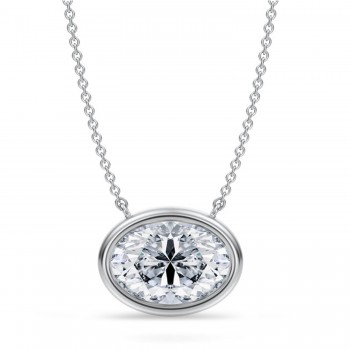 Oval Lab Diamond Pendant Necklace 14K White Gold (3.50ct)