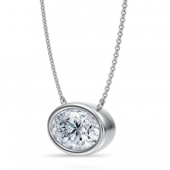 Oval Lab Diamond Pendant Necklace 14K White Gold (3.50ct)