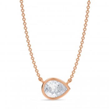 Pear Lab Diamond Solitaire Pendant Necklace 14K Rose Gold (1.00ct)