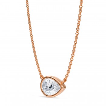 Pear Lab Diamond Solitaire Pendant Necklace 14K Rose Gold (1.00ct)