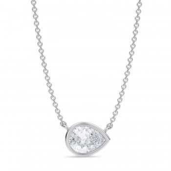 Pear Lab Diamond Solitaire Pendant Necklace 14K White Gold (1.00ct)