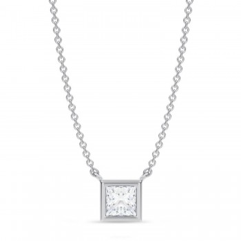 Princess Lab Diamond Pendant Necklace 14K White Gold (0.50ct)