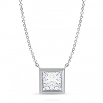 Princess Lab Diamond Pendant Necklace 14K White Gold (1.50ct)