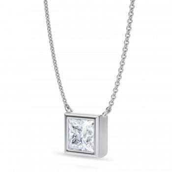 Princess Lab Diamond Pendant Necklace 14K White Gold (1.50ct)