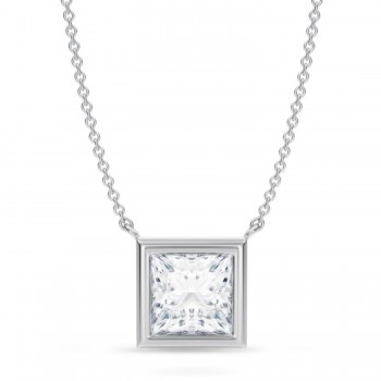 Princess Lab Diamond Pendant Necklace 14K White Gold (2.50ct)