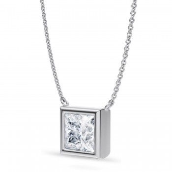 Princess Lab Diamond Pendant Necklace 14K White Gold (2.50ct)