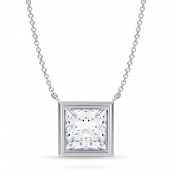 Princess Lab Diamond Pendant Necklace 14K White Gold (3.50ct)