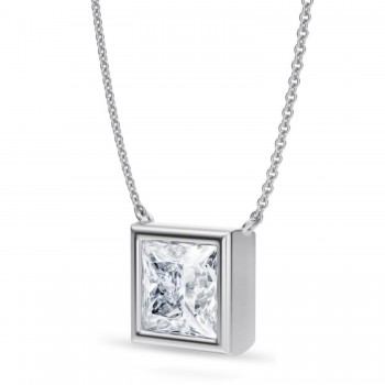 Princess Lab Diamond Pendant Necklace 14K White Gold (3.50ct)