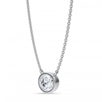 Round Lab Diamond Pendant Necklace 14K White Gold (0.75ct)