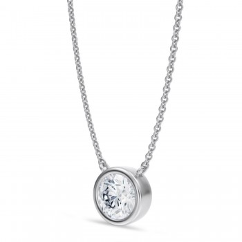 Round Lab Diamond Pendant Necklace 14K White Gold (1.00ct)