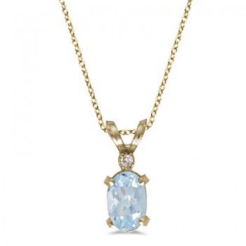 Aquamarine & Diamond Solitaire Filagree Pendant 14K Yellow Gold 0.40ct